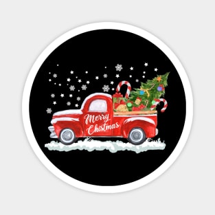 Merry Christmas Retro Vintage Red Truck Magnet